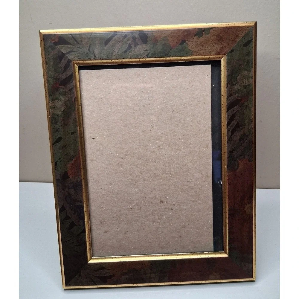 Vintage 5x7 Picture Frame Multicolor Leaf Pattern Gold Trim